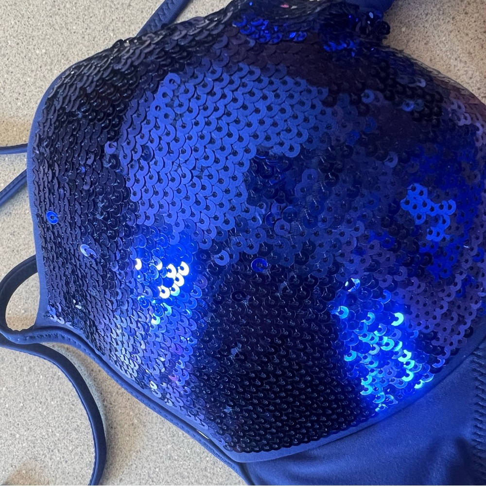 Blue Sequin Bikini Top